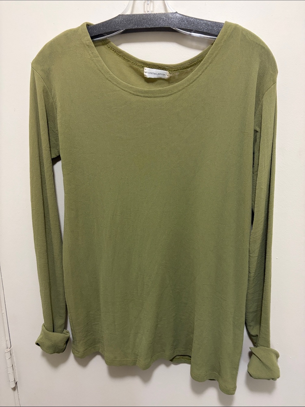 Women’s Olive Green Long-Sleeve Crew Neck Top